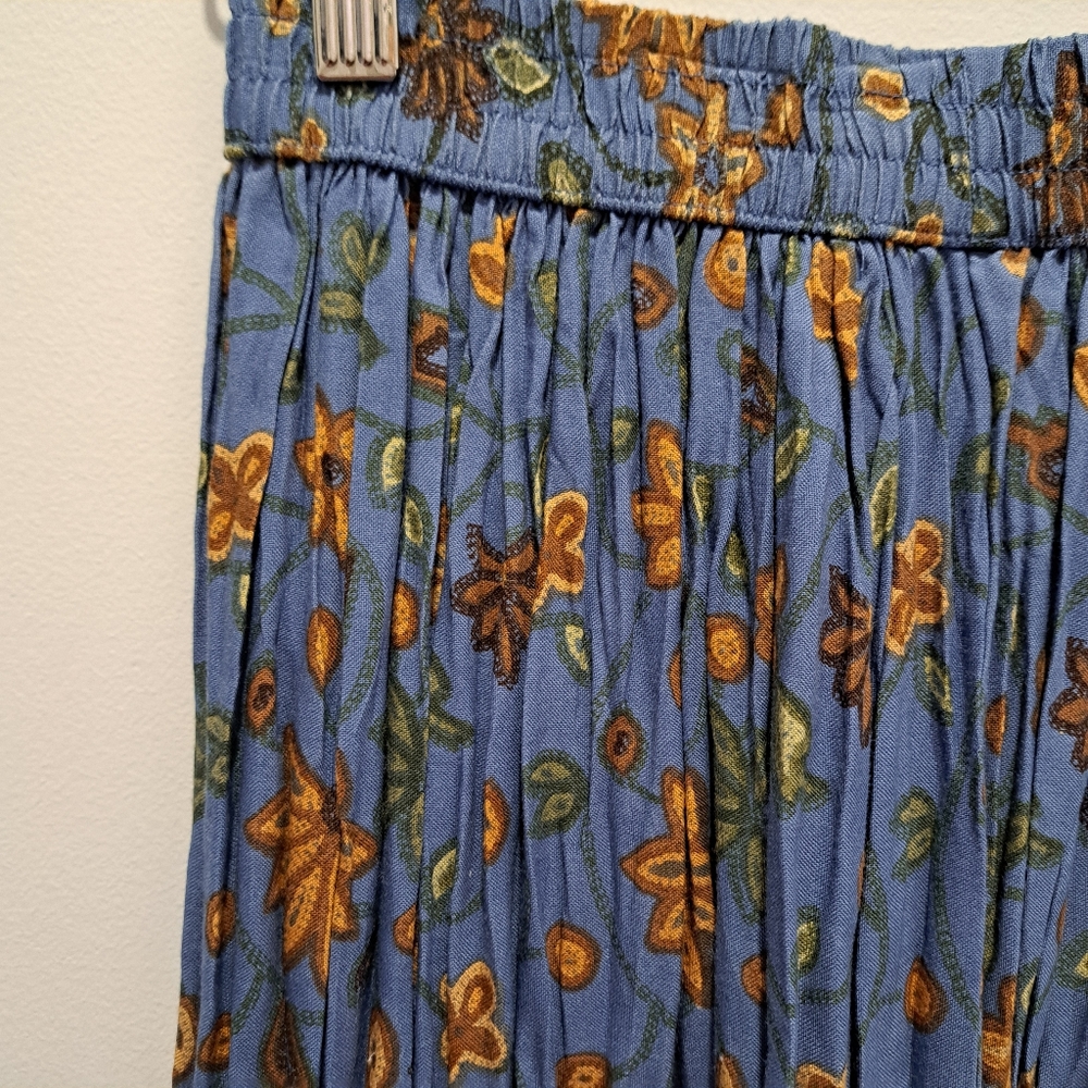 Vtg Blue Floral Broomstick 90s Boho Granola Gypsy Peasant Witchy Maxi Skirt S